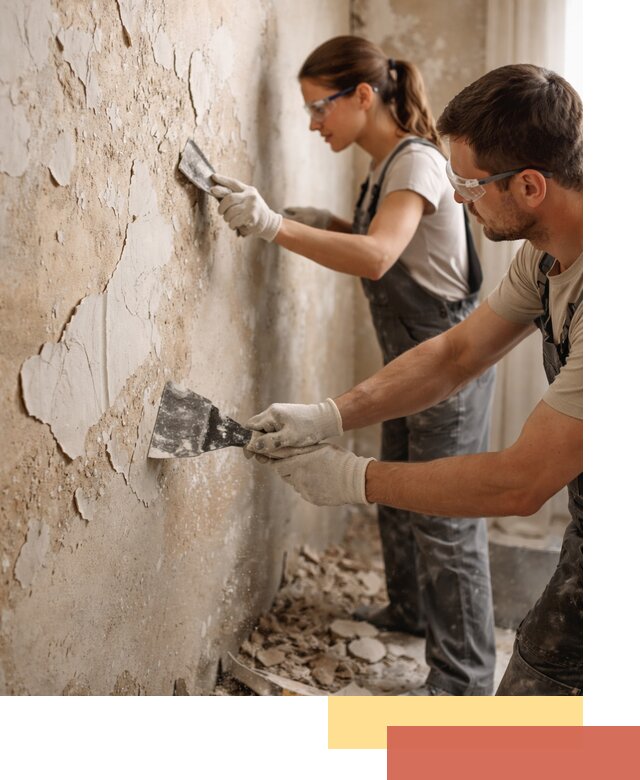 Снятие старой шпаклевки и подготовка поверхностей в мирном