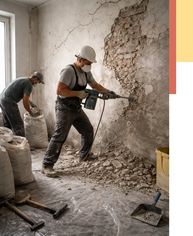 Демонтаж штукатурки со стен в мирном от 7278 руб/м² — быстро и недорого | ОТДЕЛОЧНИК-Мир