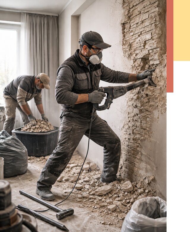 Демонтаж декоративного камня в мирном от 1466 руб/м² — быстро и недорого | ОТДЕЛОЧНИК-Мир