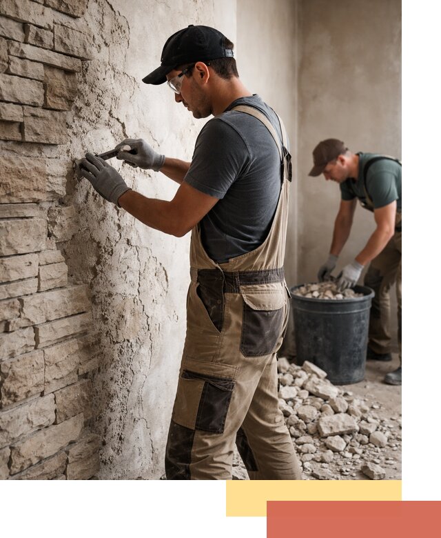 Демонтаж декоративного камня в мирном профессионально и безопасно