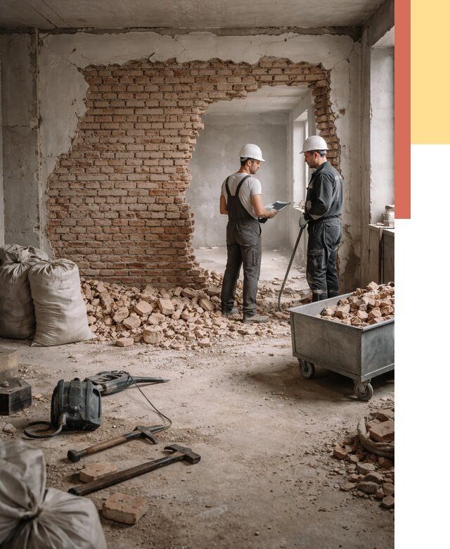 Демонтаж кирпичных стен в мирном от 4246 руб. — быстро, недорого, под ключ | ОТДЕЛОЧНИК-Мир