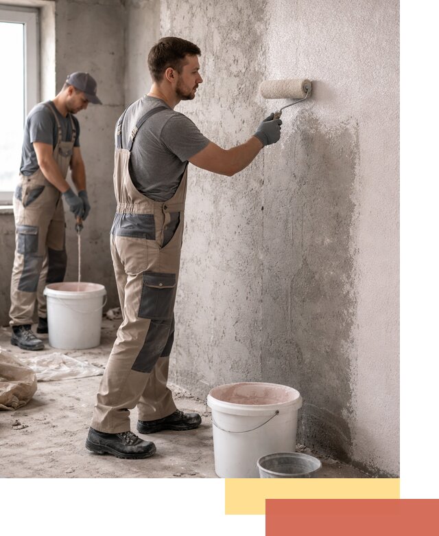 Нанесение бетоноконтакта на стены в мирном для последующей отделки