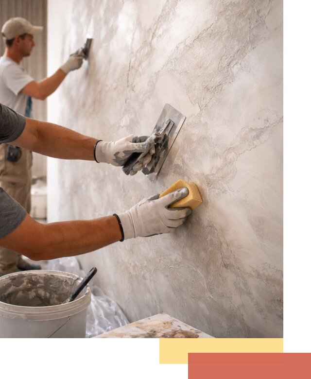 Декоративная штукатурка под мрамор в мирном для стен и потолков