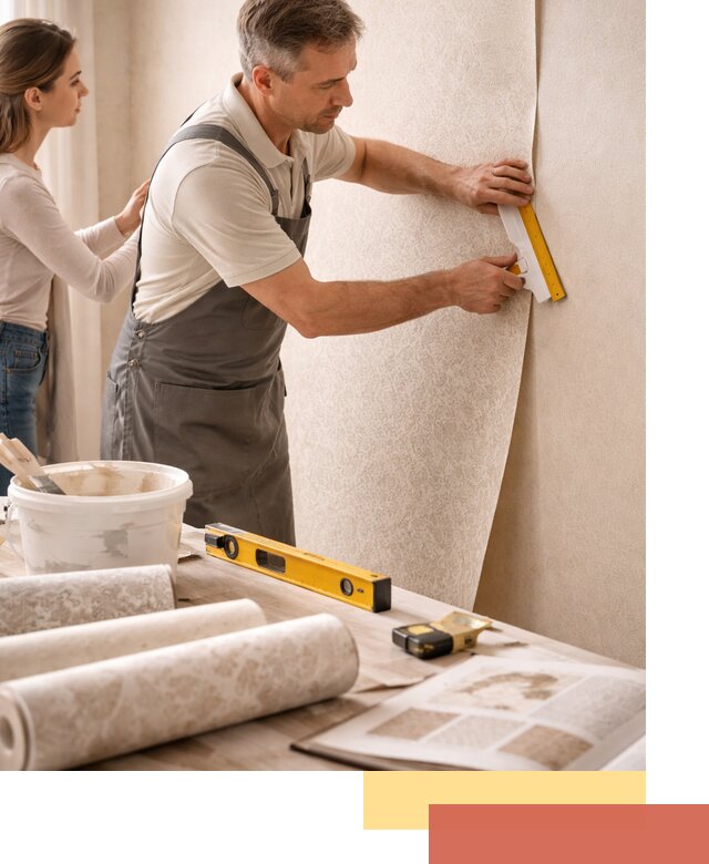 Поклейка обоев с подбором рисунка в мирном