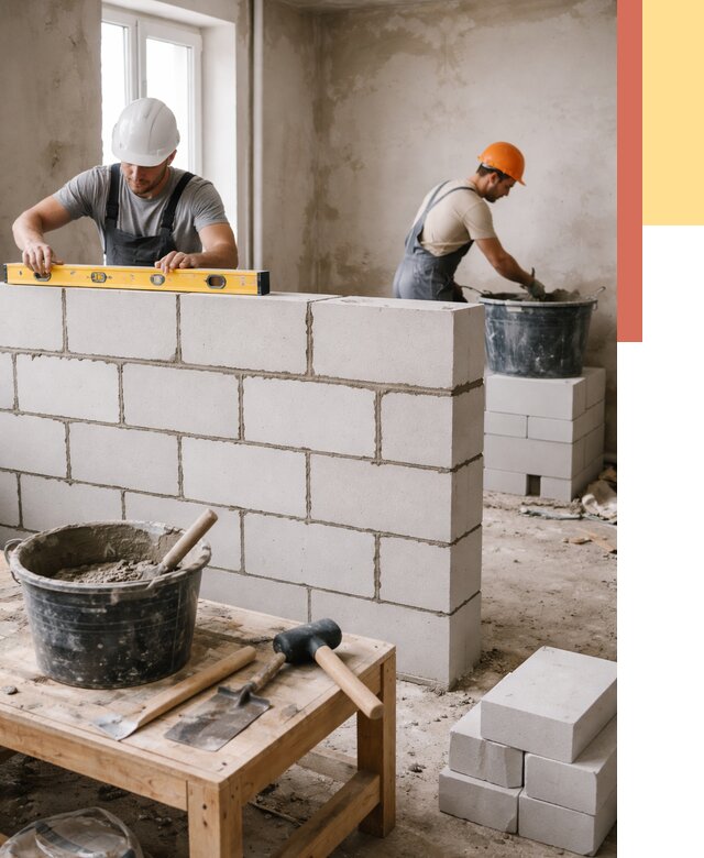 Кладка перегородок из газобетона в мирном от 3235 руб. под ключ | ОТДЕЛОЧНИК-Мир