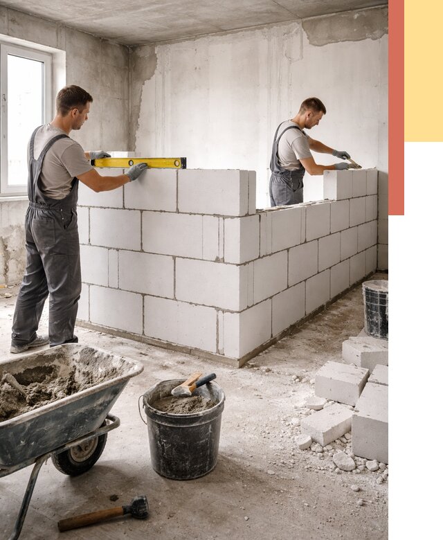 Кладка перегородок из ПГП в мирном от 2527 руб./м2 — монтаж и возведение под ключ | ОТДЕЛОЧНИК-Мир