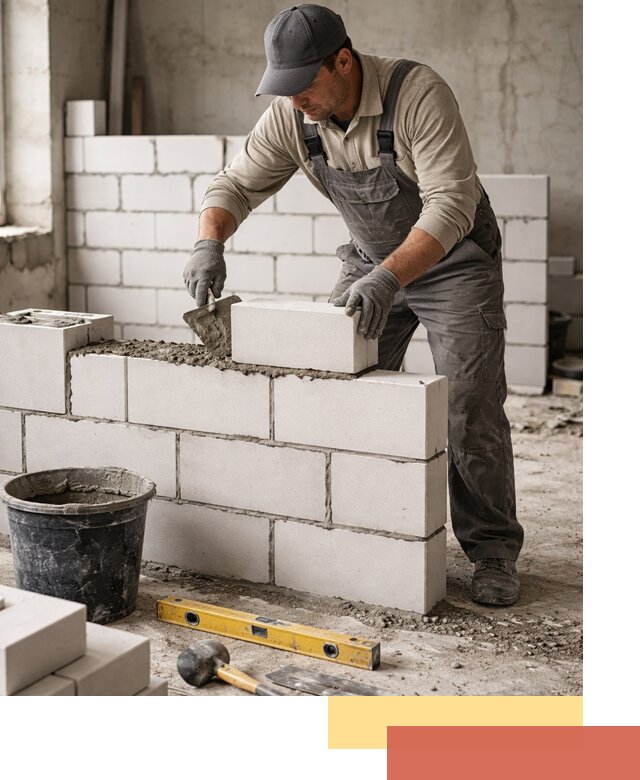 Кладка перегородок из силикатного блока в мирном