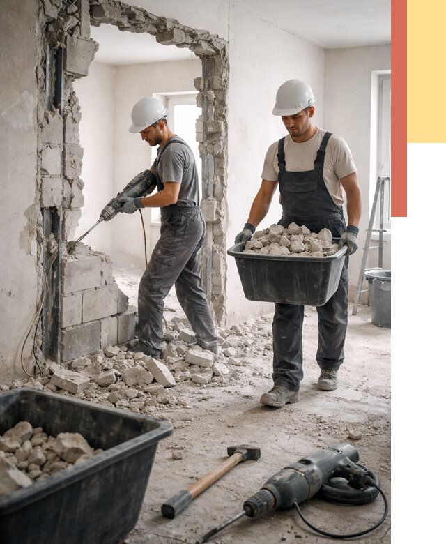 Демонтаж блоковых перегородок в мирном от 3791 руб. — быстро и недорого | ОТДЕЛОЧНИК-Мир