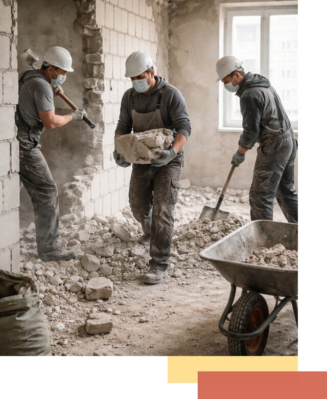 Демонтаж блочных перегородок в мирном быстро и аккуратно