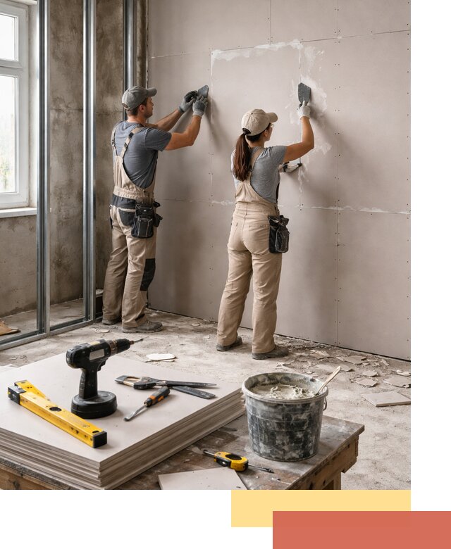 Монтаж двухслойной перегородки из гипсокартона в мирном