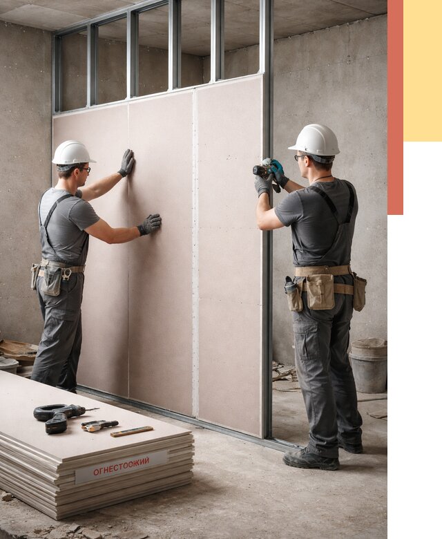 Перегородка из огнестойкого гипсокартона в мирном от 1870 руб. под ключ | ОТДЕЛОЧНИК-Мир