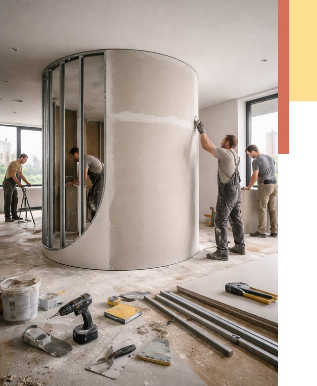 Радиусная перегородка из гипсокартона в мирном от 2932 руб. под ключ | ОТДЕЛОЧНИК-Мир