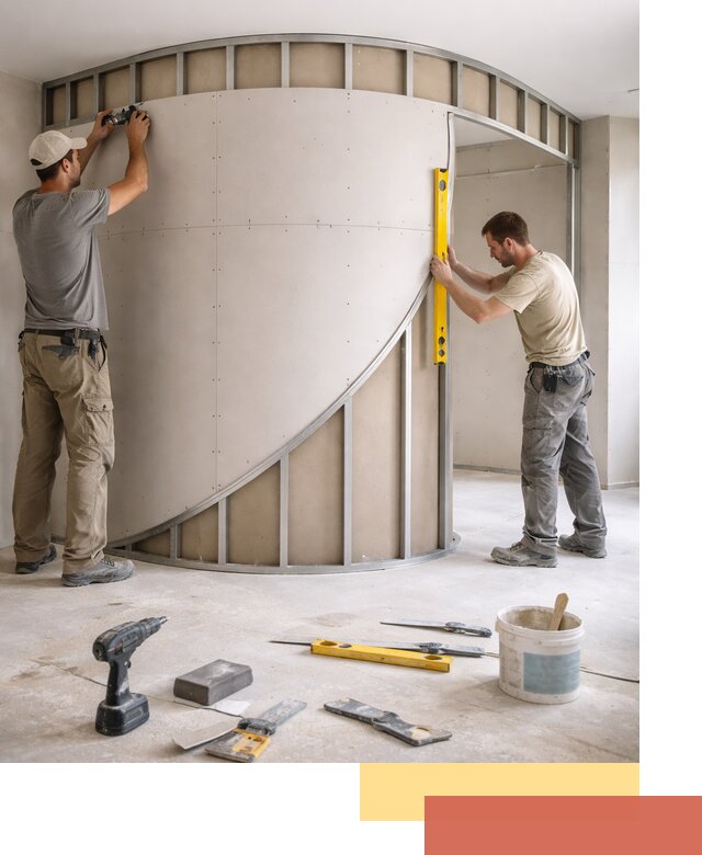 Радиусная перегородка из гипсокартона в мирном под ключ