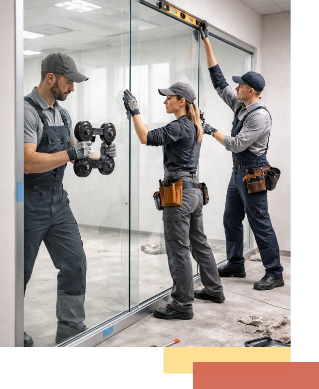 Профессиональный монтаж стеклянных перегородок в мирном