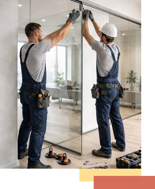 Безрамные стеклянные перегородки под ключ в мирном