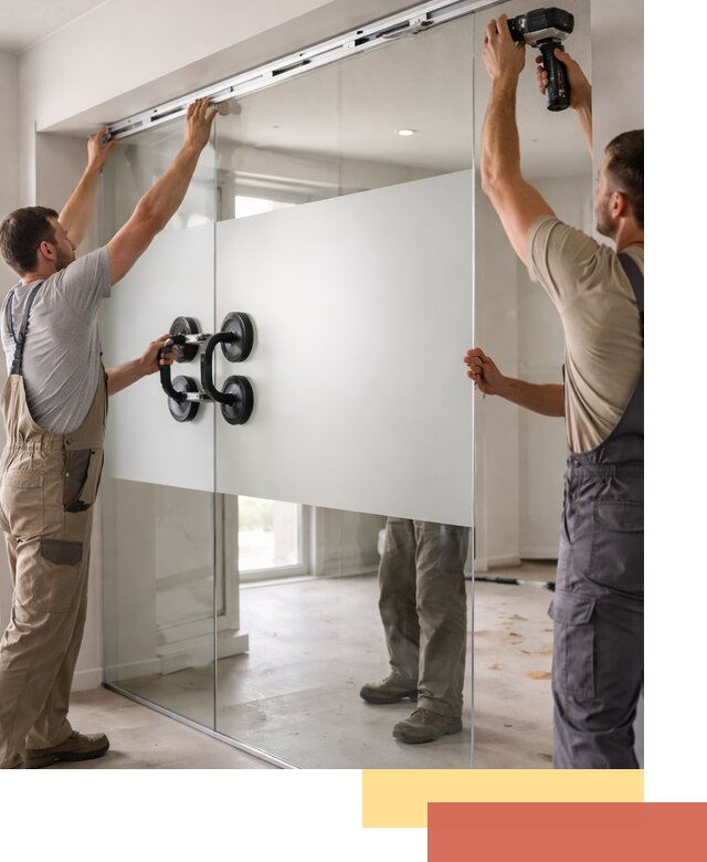 Матовые стеклянные перегородки под ключ в мирном