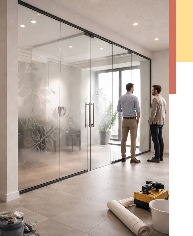 Стеклянные перегородки с рисунком в мирном от 12636 руб. монтаж и нанесение | ОТДЕЛОЧНИК-Мир