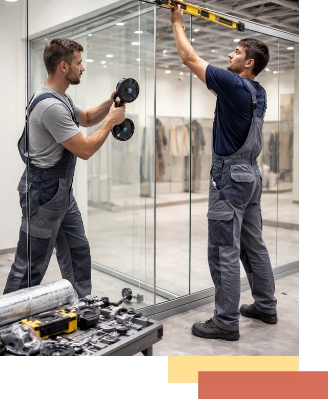 Стеклянные перегородки для магазинов в мирном — монтаж и установка