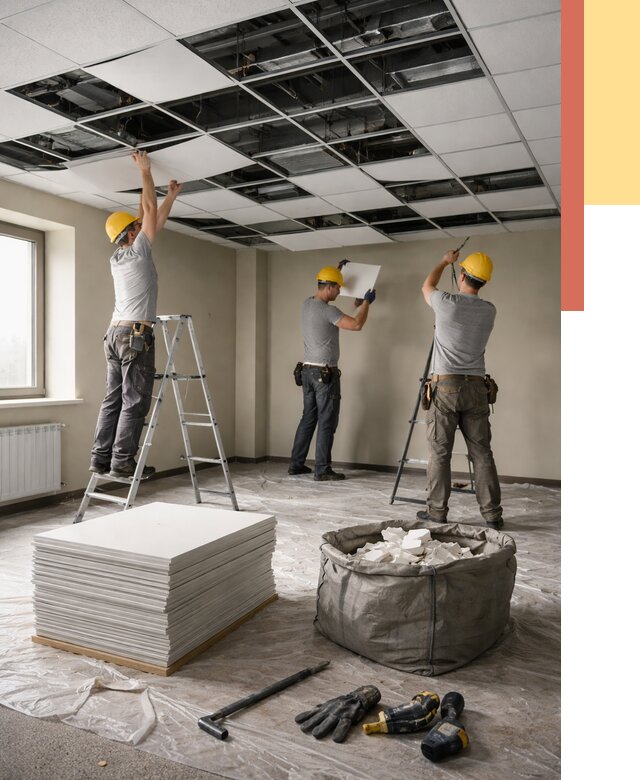 Демонтаж потолка Армстронг в мирном от 4549 руб. быстро и недорого | ОТДЕЛОЧНИК-Мир