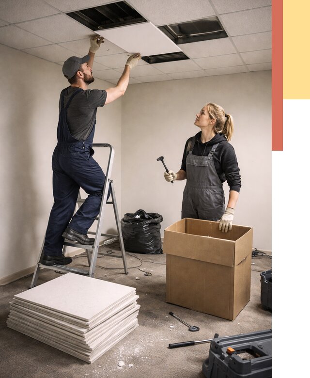 Демонтаж потолочной плитки в мирном от 4549 руб. быстро и недорого | ОТДЕЛОЧНИК-Мир