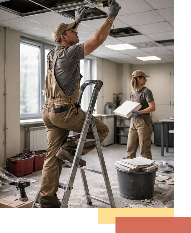 Ремонт потолка Армстронг и замена плит в мирном