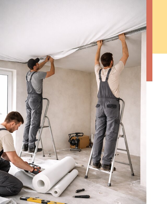 Монтаж тканевого натяжного потолка в мирном от 3538 руб. под ключ | ОТДЕЛОЧНИК-Мир