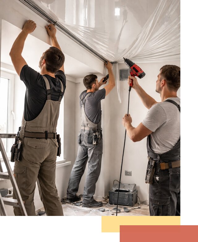 Монтаж глянцевого натяжного потолка в мирном быстро и качественно