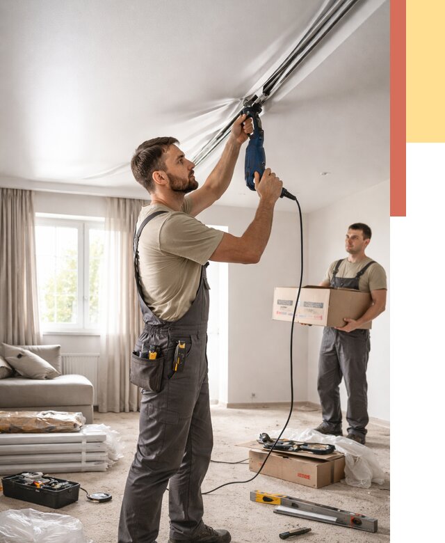 Монтаж сатинового натяжного потолка в мирном от 3538 руб. | Быстро, недорого — ОТДЕЛОЧНИК-Мир