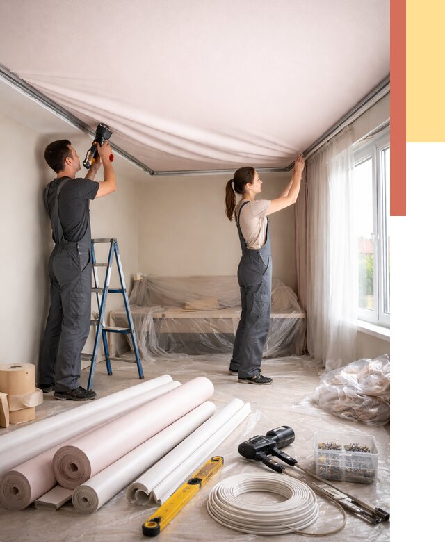 Монтаж цветного натяжного потолка в мирном от 4246 руб/м² — быстро и недорого | ОТДЕЛОЧНИК-Мир