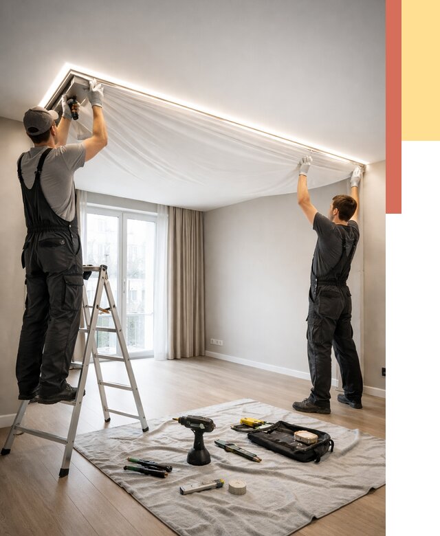 Монтаж парящего натяжного потолка в мирном от 4549 руб. быстро и недорого | ОТДЕЛОЧНИК-Мир