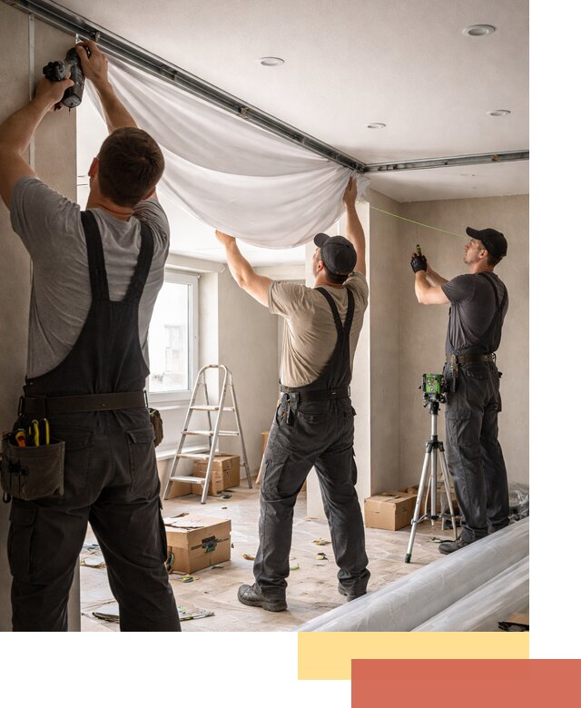 Монтаж парящего натяжного потолка под ключ в мирном