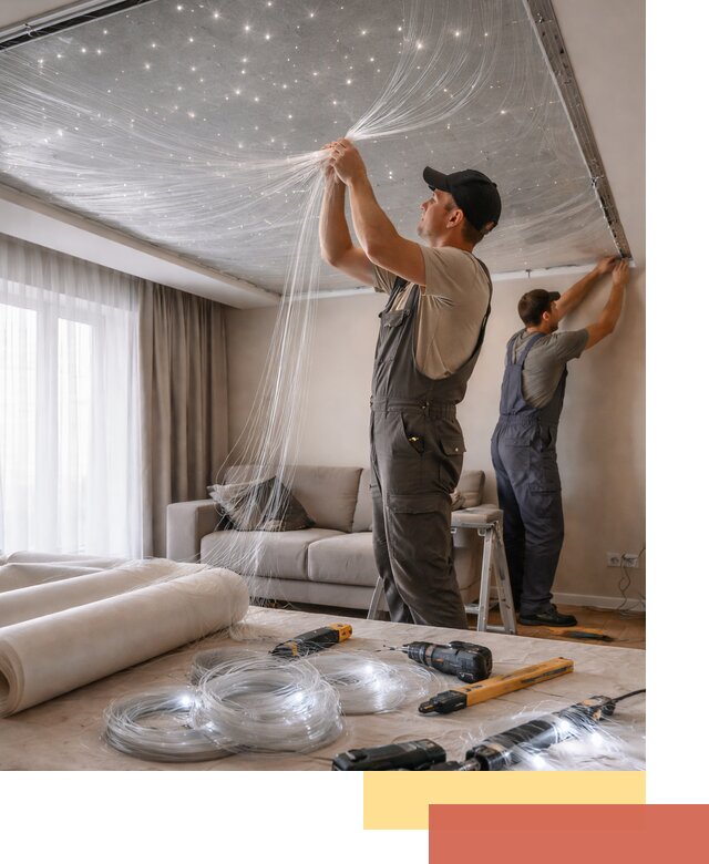 Монтаж натяжного потолка «Звездное небо» в мирном