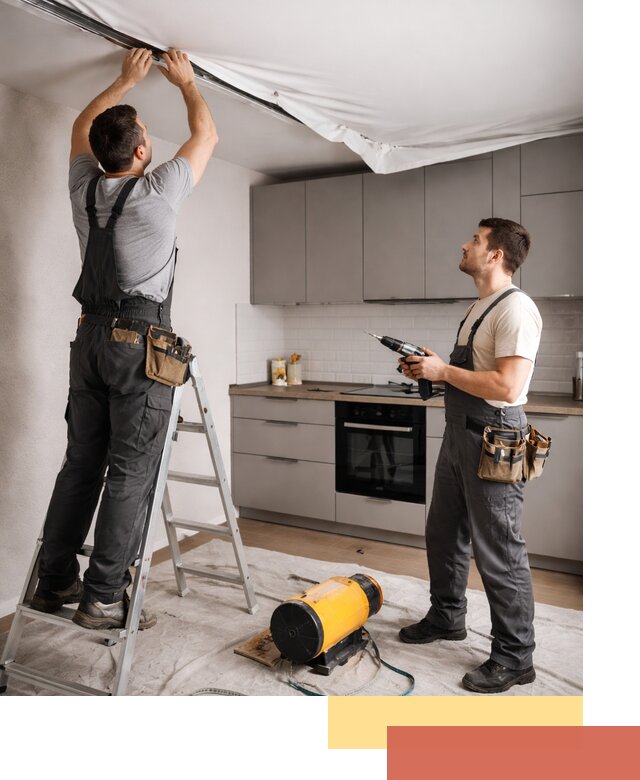 Монтаж натяжного потолка на кухне в мирном