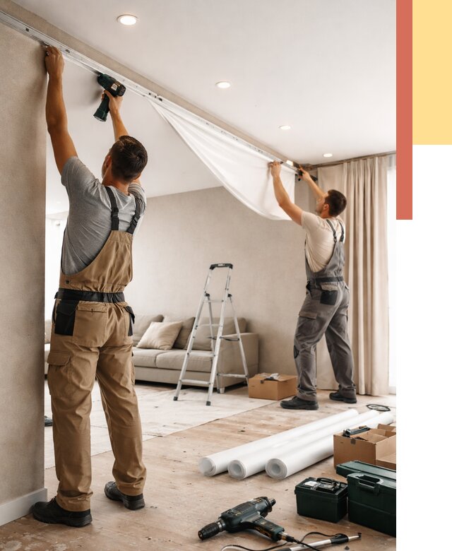 Монтаж натяжного потолка в гостиной в мирном от 556 руб. | ОТДЕЛОЧНИК-Мир