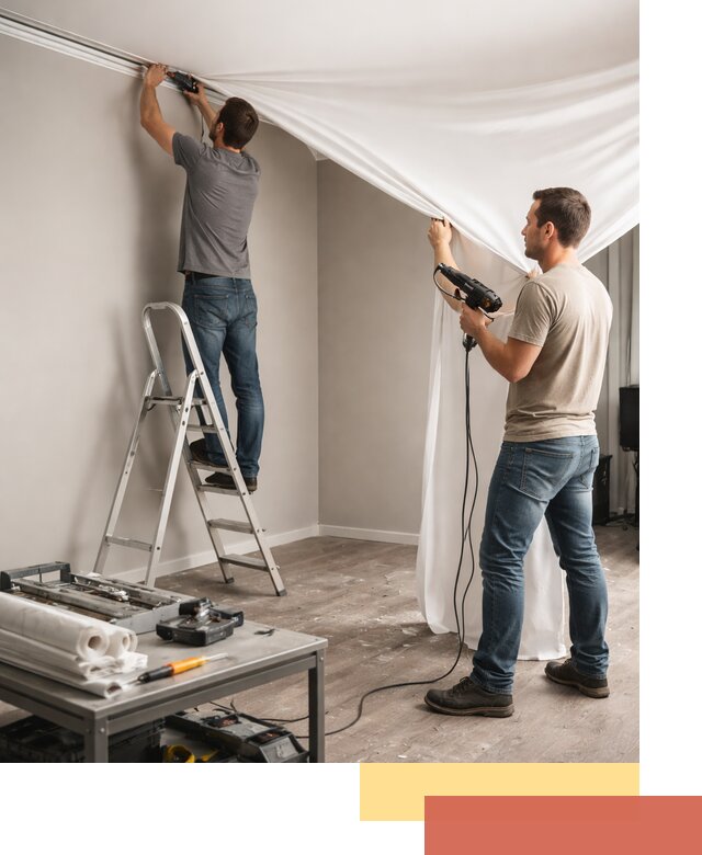 Монтаж натяжного потолка в студии в мирном