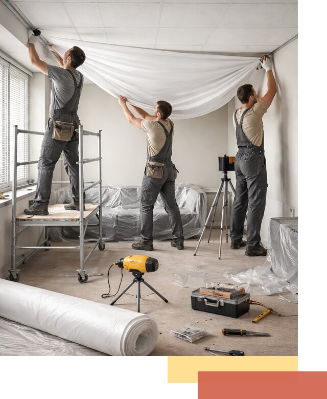 Монтаж натяжного потолка в офисе в мирном