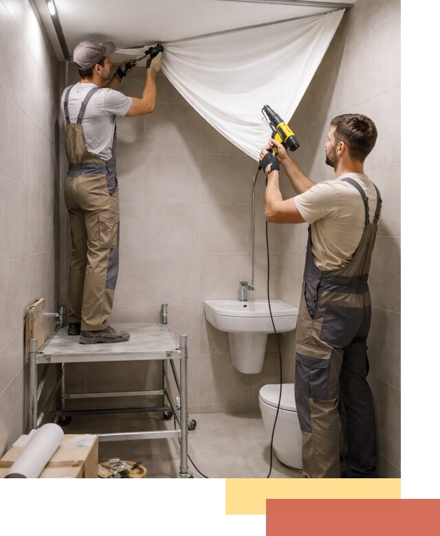 Монтаж натяжного потолка в санузле в мирном