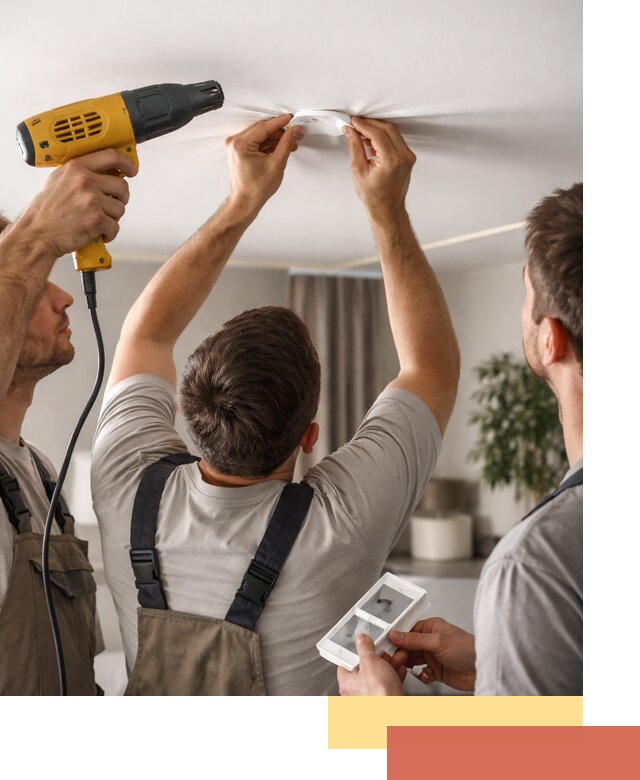 Ремонт прокола полотна натяжного потолка в мирном