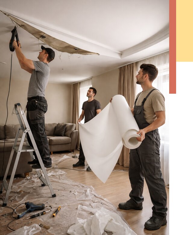 Замена полотна натяжного потолка в мирном от 9604 руб. быстро и недорого | ОТДЕЛОЧНИК-Мир