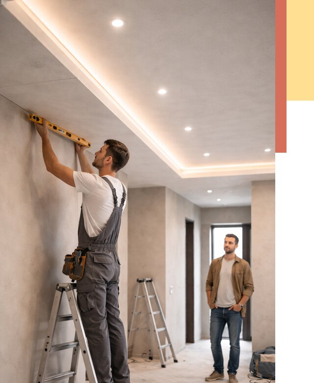 Потолок из гипсокартона с подсветкой в мирном от 758 руб./м2 под ключ | ОТДЕЛОЧНИК-Мир