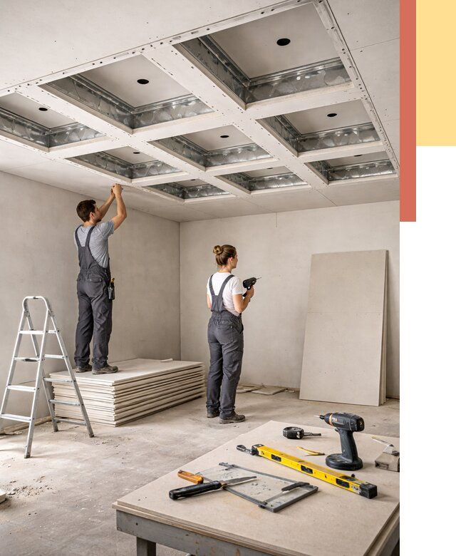 Кессонный потолок из гипсокартона в мирном от 1870 руб. — монтаж и под ключ | ОТДЕЛОЧНИК-Мир