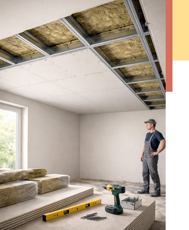 Звукоизоляция потолка ГКЛ в мирном от 960 руб. — монтаж под ключ | ОТДЕЛОЧНИК-Мир