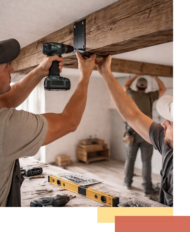 Монтаж декоративных потолочных балок в мирном